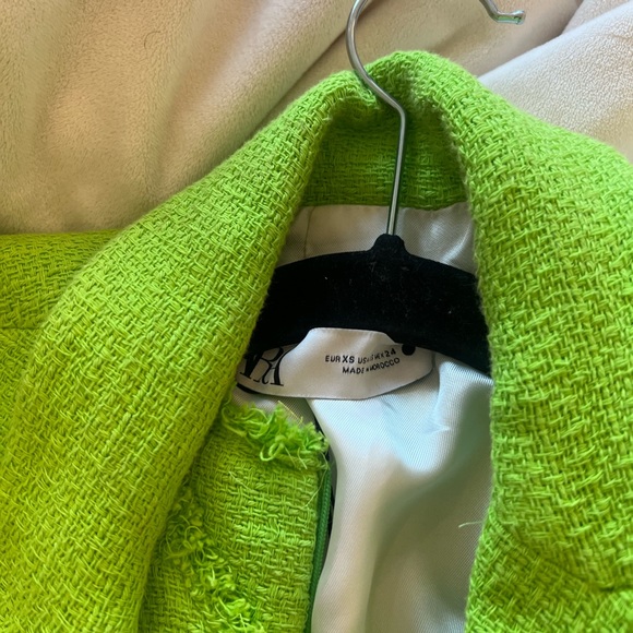 Lime XS Green Zara 2 Piece Cropped Blazer and Mini Tweed Set - Picture 5 of 5